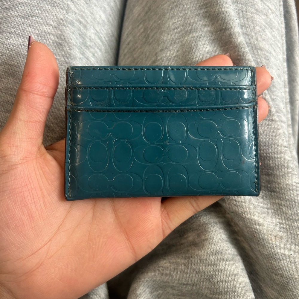 Coach Teal Patent Leather Embossed Card Holder